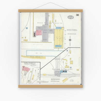 Old map wall art mockup — magnetic wood frame on white wall — Sanborn Fire Insurance Map from Alpena, Alpena County, Michigan (1910), Sheet #0038