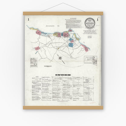 Old map wall art mockup — magnetic wood frame on white wall — Sanborn Fire Insurance Map from Scituate, Plymouth County, Massachusetts (1926), Sheet #0001
