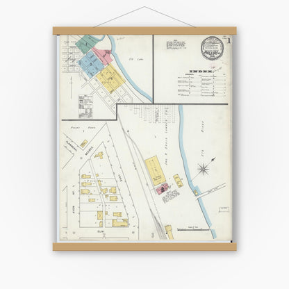 Old map wall art mockup — magnetic wood frame on white wall — Sanborn Fire Insurance Map from Phillips, Price County, Wisconsin (1895) - Complete Map Set