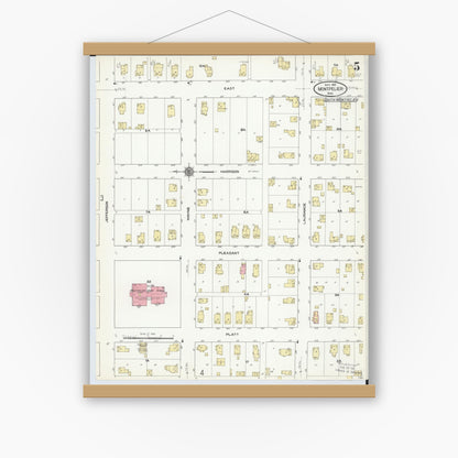 Old map wall art mockup — magnetic wood frame on white wall — Sanborn Fire Insurance Map from Montpelier, Williams County, Ohio (1910), Sheet #0005