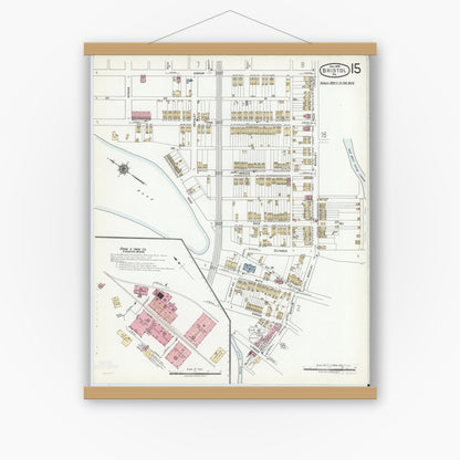 Old map wall art mockup — magnetic wood frame on white wall — Sanborn Fire Insurance Map from Bristol, Bucks County, Pennsylvania (1927), Sheet #0015