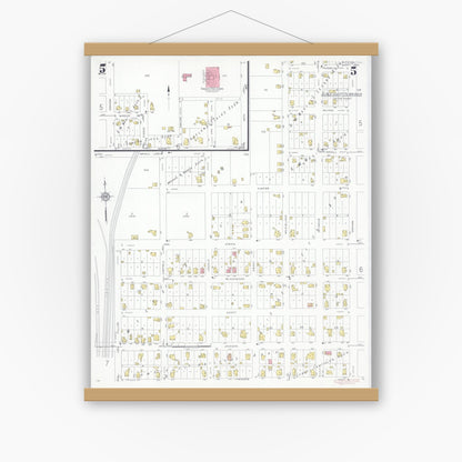 Old map wall art mockup — magnetic wood frame on white wall — Sanborn Fire Insurance Map from Sullivan, Moultrie County, Illinois (1932), Sheet #0005
