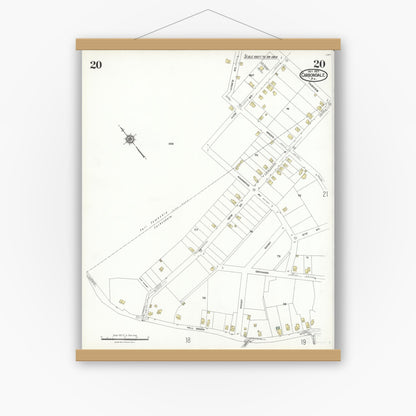 Old map wall art mockup — magnetic wood frame on white wall — Sanborn Fire Insurance Map from Carbondale, Lackawanna County, Pennsylvania (1923), Sheet #0020