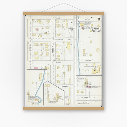 Old map wall art mockup — magnetic wood frame on white wall — Sanborn Fire Insurance Map from Austin, Mower County, Minnesota (1892), Sheet #0005