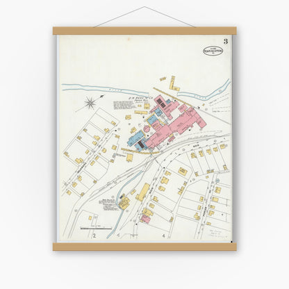 Old map wall art mockup — magnetic wood frame on white wall — Sanborn Fire Insurance Map from Roaring Spring, Blair County, Pennsylvania (1899), Sheet #0003