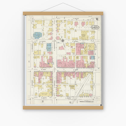 Old map wall art mockup — magnetic wood frame on white wall — Sanborn Fire Insurance Map from Barnesville, Belmont County, Ohio (1915), Sheet #0006