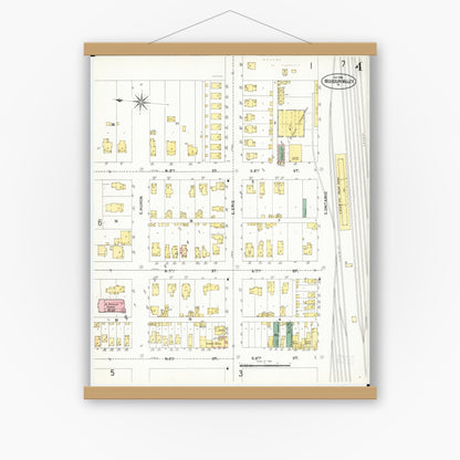 Old map wall art mockup — magnetic wood frame on white wall — Sanborn Fire Insurance Map from Missouri Valley, Harrison County, Iowa (1901), Sheet #0004