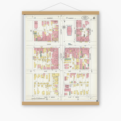 Old map wall art mockup — magnetic wood frame on white wall — Sanborn Fire Insurance Map from Xenia, Greene County, Ohio (1901), Sheet #0008
