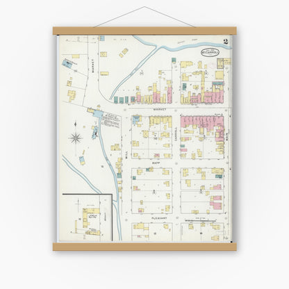 Old map wall art mockup — magnetic wood frame on white wall — Sanborn Fire Insurance Map from Mount Carroll, Carroll County, Illinois (1894), Sheet #0002