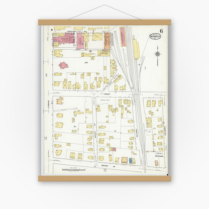 Old map wall art mockup — magnetic wood frame on white wall — Sanborn Fire Insurance Map from Norwich, Chenango County, New York (1917), Sheet #0006