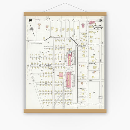 Old map wall art mockup — magnetic wood frame on white wall — Sanborn Fire Insurance Map from Laurinburg, Scotland County, North Carolina (1924), Sheet #0010