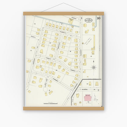 Old map wall art mockup — magnetic wood frame on white wall — Sanborn Fire Insurance Map from Melrose, Middlesex County, Massachusetts (1897), Sheet #0010