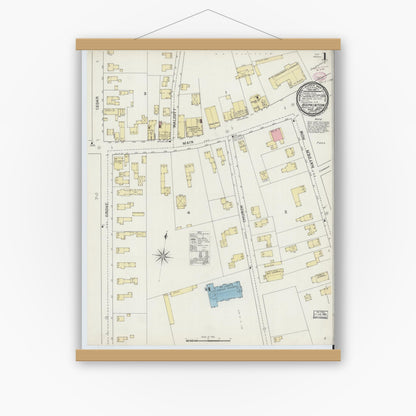 Old map wall art mockup — magnetic wood frame on white wall — Sanborn Fire Insurance Map from Hopkinton, Middlesex County, Massachusetts (1894) - Complete Map Set