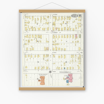 Old map wall art mockup — magnetic wood frame on white wall — Sanborn Fire Insurance Map from Marquette, Marquette County, Michigan (1917), Sheet #0013
