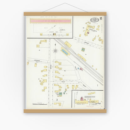 Old map wall art mockup — magnetic wood frame on white wall — Sanborn Fire Insurance Map from Bridgewater, Plymouth County, Massachusetts (1896), Sheet #0002