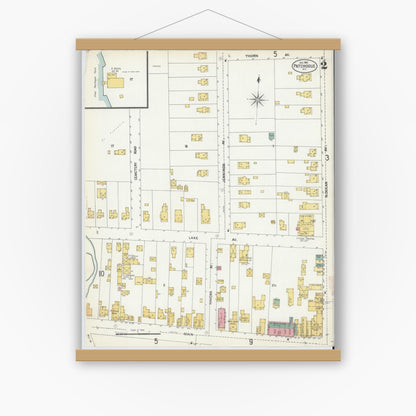 Old map wall art mockup — magnetic wood frame on white wall — Sanborn Fire Insurance Map from Patchogue, Suffolk County, New York (1902) - Complete Map Set