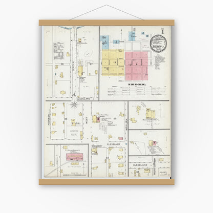 Old map wall art mockup — magnetic wood frame on white wall — Sanborn Fire Insurance Map from Bremen, Marshall County, Indiana (1892) - Complete Map Set