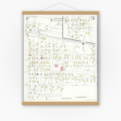 Old map wall art mockup — magnetic wood frame on white wall — Sanborn Fire Insurance Map from Converse, Miami County, Indiana (1938), Sheet #0003