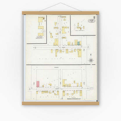 Old map wall art mockup — magnetic wood frame on white wall — Sanborn Fire Insurance Map from Onaway, Presque Isle County, Michigan (1903), Sheet #0002