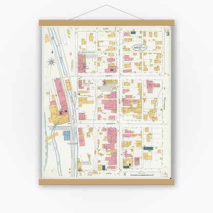 Old map wall art mockup — magnetic wood frame on white wall — Sanborn Fire Insurance Map from Brookville, Franklin County, Indiana (1906), Sheet #0003
