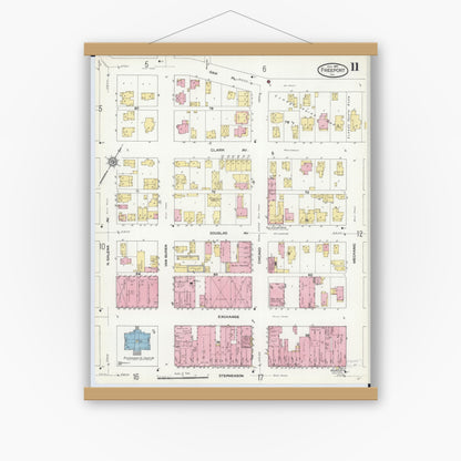 Old map wall art mockup — magnetic wood frame on white wall — Sanborn Fire Insurance Map from Freeport, Stephenson County, Illinois (1910), Sheet #0011
