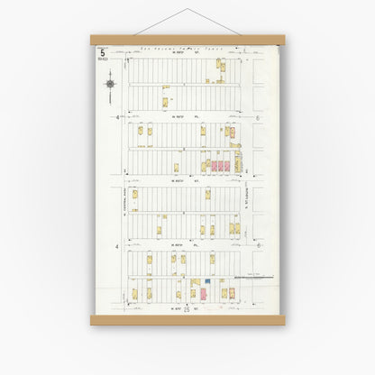 Old map wall art mockup — magnetic wood frame on white wall — Sanborn Fire Insurance Map from Chicago, Cook County, Illinois (1920), Sheet #0005