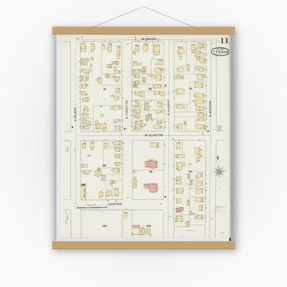 Old map wall art mockup — magnetic wood frame on white wall — Sanborn Fire Insurance Map from Ithaca, Tompkins County, New York (1893), Sheet #0011