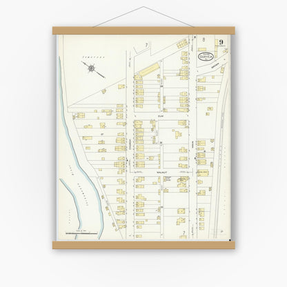 Old map wall art mockup — magnetic wood frame on white wall — Sanborn Fire Insurance Map from Duryea, Luzerne County, Pennsylvania (1914), Sheet #0009