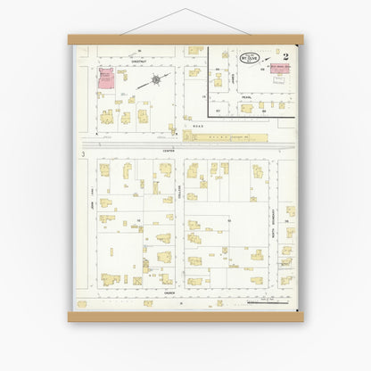 Old map wall art mockup — magnetic wood frame on white wall — Sanborn Fire Insurance Map from Mount Olive, Wayne County, North Carolina (1912), Sheet #0002