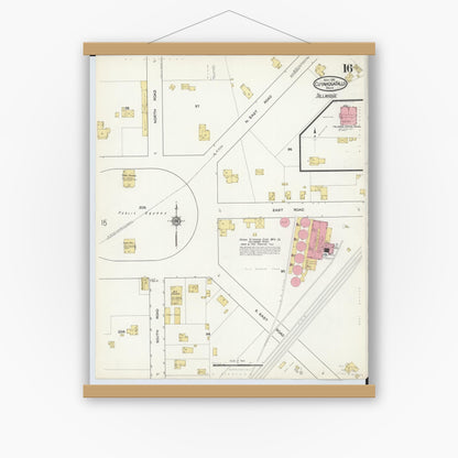 Old map wall art mockup — magnetic wood frame on white wall — Sanborn Fire Insurance Map from Cuyahoga Falls, Summit County, Ohio (1916), Sheet #0016