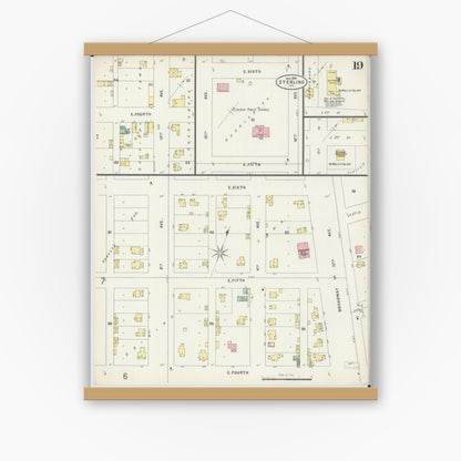 Old map wall art mockup — magnetic wood frame on white wall — Sanborn Fire Insurance Map from Sterling, Whiteside County, Illinois (1897), Sheet #0019