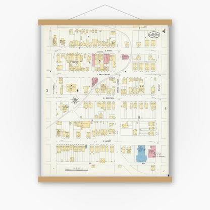 Old map wall art mockup — magnetic wood frame on white wall — Sanborn Fire Insurance Map from Lansford, Carbon County, Pennsylvania (1908), Sheet #0004