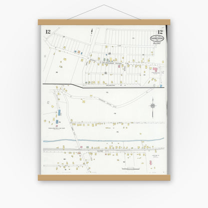Old map wall art mockup — magnetic wood frame on white wall — Sanborn Fire Insurance Map from Barnesboro, Cambria County, Pennsylvania (1930), Sheet #0012