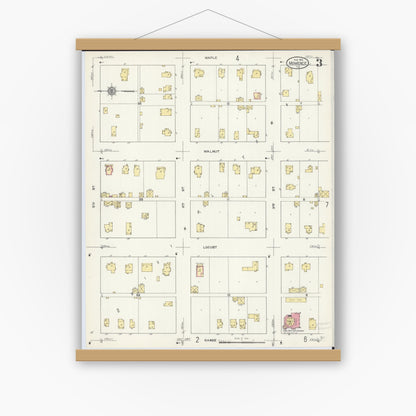 Old map wall art mockup — magnetic wood frame on white wall — Sanborn Fire Insurance Map from Momence, Kankakee County, Illinois (1913), Sheet #0003