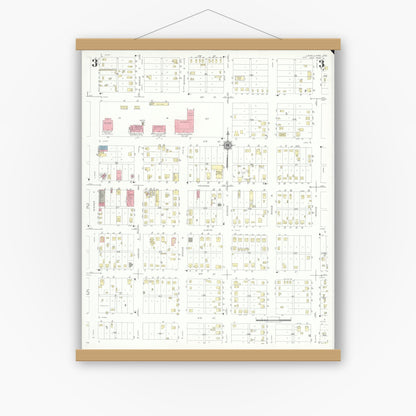 Old map wall art mockup — magnetic wood frame on white wall — Sanborn Fire Insurance Map from Levelland, Hockley County, Texas (1942), Sheet #0003