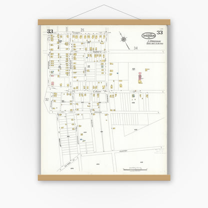 Old map wall art mockup — magnetic wood frame on white wall — Sanborn Fire Insurance Map from Stroudsburg, Monroe County, Pennsylvania (1923), Sheet #0033
