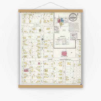 Old map wall art mockup — magnetic wood frame on white wall — Sanborn Fire Insurance Map from Bradner, Wood County, Ohio (1920), Sheet #0001