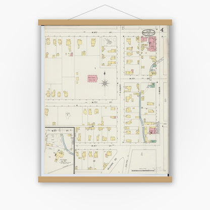 Old map wall art mockup — magnetic wood frame on white wall — Sanborn Fire Insurance Map from Marysville, Union County, Ohio (1895), Sheet #0004