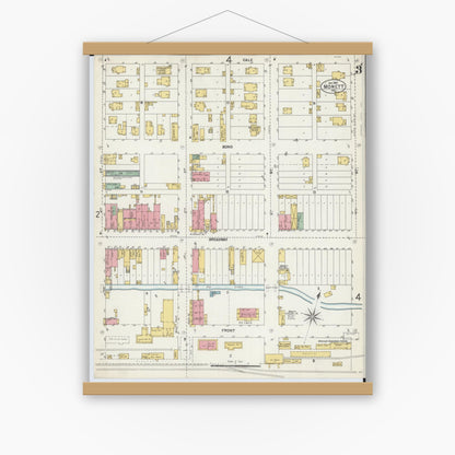 Old map wall art mockup — magnetic wood frame on white wall — Sanborn Fire Insurance Map from Monett, Barry County, Missouri (1902), Sheet #0003