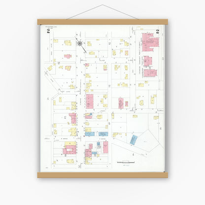 Old map wall art mockup — magnetic wood frame on white wall — Sanborn Fire Insurance Map from Doylestown, Wayne County, Ohio (1947), Sheet #0002