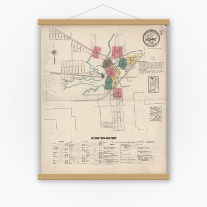 Old map wall art mockup — magnetic wood frame on white wall — Sanborn Fire Insurance Map from Hobart, Lake County, Indiana (1922) - Complete Map Set