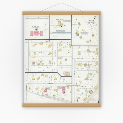 Old map wall art mockup — magnetic wood frame on white wall — Sanborn Fire Insurance Map from Northfield, Rice County, Minnesota (1900), Sheet #0007