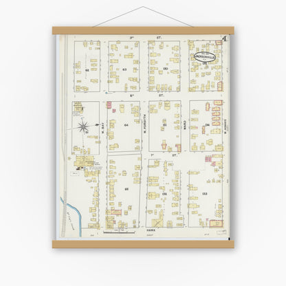 Old map wall art mockup — magnetic wood frame on white wall — Sanborn Fire Insurance Map from Jacksonville, Duval County, Florida (1891), Sheet #0004