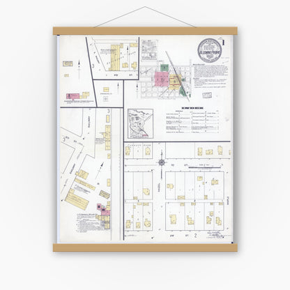 Old map wall art mockup — magnetic wood frame on white wall — Sanborn Fire Insurance Map from Blooming Prairie, Steele County, Minnesota (1917), Sheet #0001