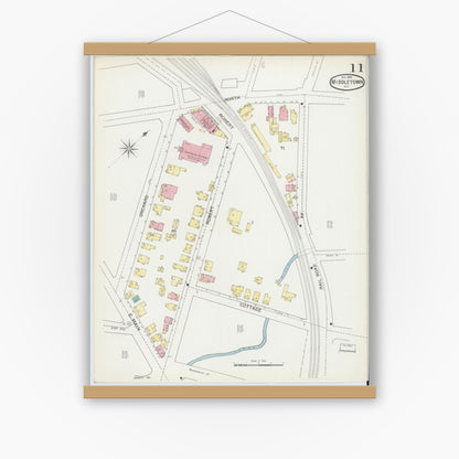 Old map wall art mockup — magnetic wood frame on white wall — Sanborn Fire Insurance Map from Middletown, Orange County, New York (1892), Sheet #0011