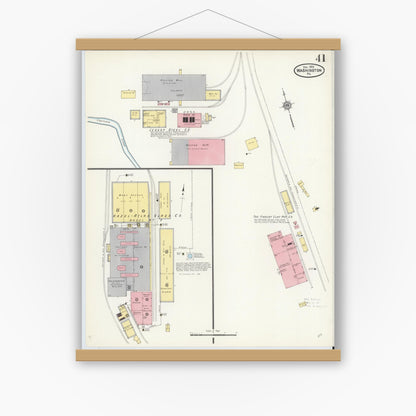 Old map wall art mockup — magnetic wood frame on white wall — Sanborn Fire Insurance Map from Washington, Washington County, Pennsylvania (1909), Sheet #0041