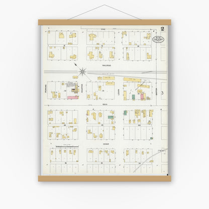 Old map wall art mockup — magnetic wood frame on white wall — Sanborn Fire Insurance Map from Calvert, Robertson County, Texas (1901), Sheet #0002