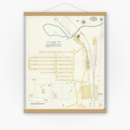 Old map wall art mockup — magnetic wood frame on white wall — Sanborn Fire Insurance Map from Gilmer, Upshur County, Texas (1907), Sheet #0006