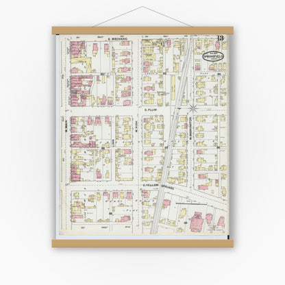 Old map wall art mockup — magnetic wood frame on white wall — Sanborn Fire Insurance Map from Springfield, Clark County, Ohio (1891), Sheet #0013