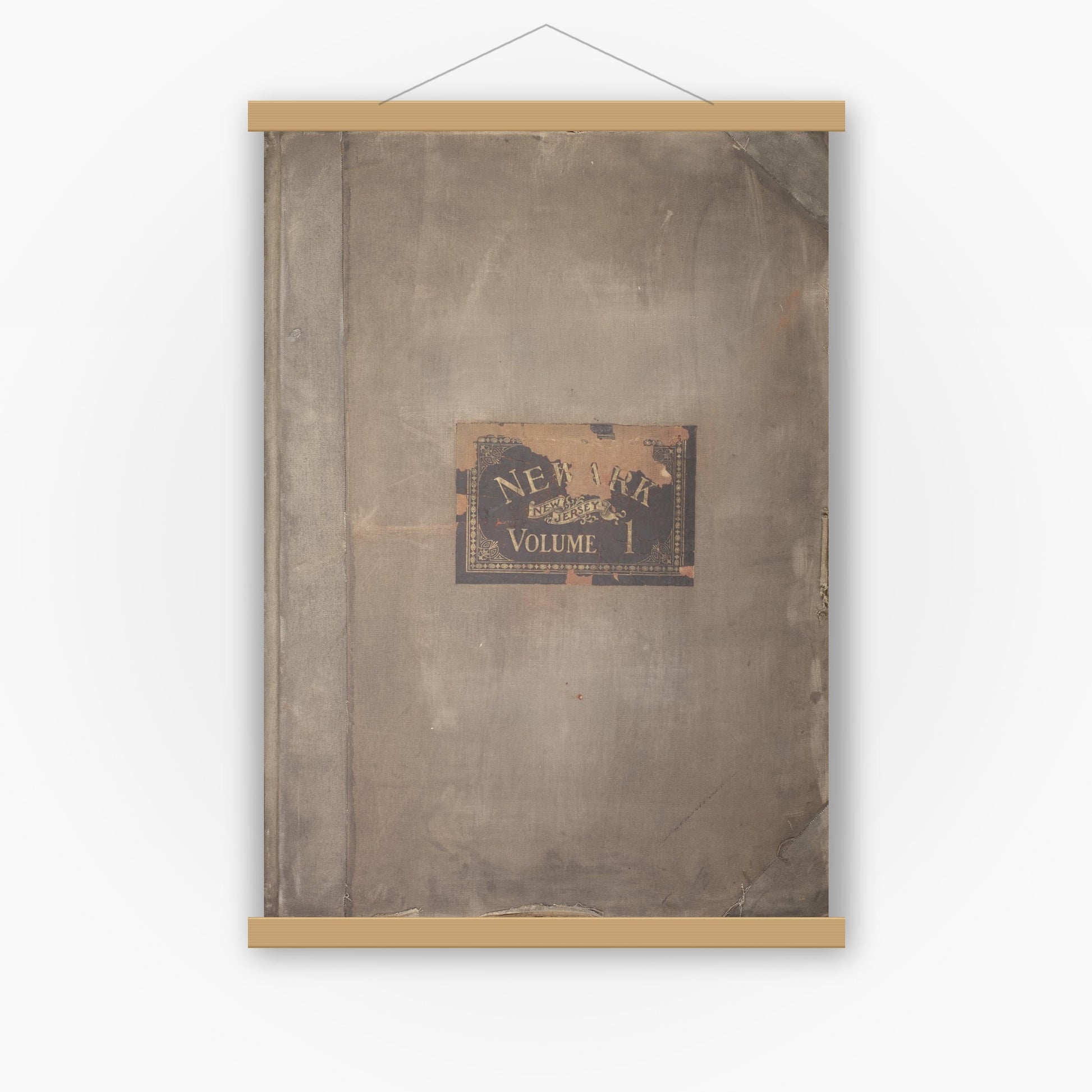 Old map wall art mockup — magnetic wood frame on white wall — Sanborn Fire Insurance Map from Newark, Essex County, New Jersey (1929), Sheet #0001